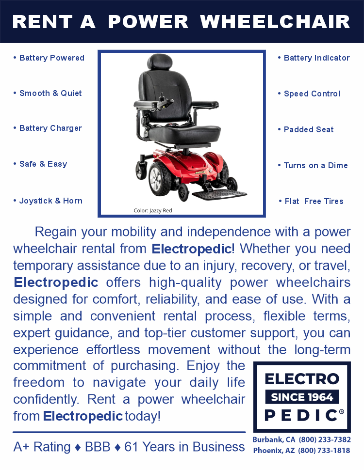 Rent a wheelchair from Electropedic!