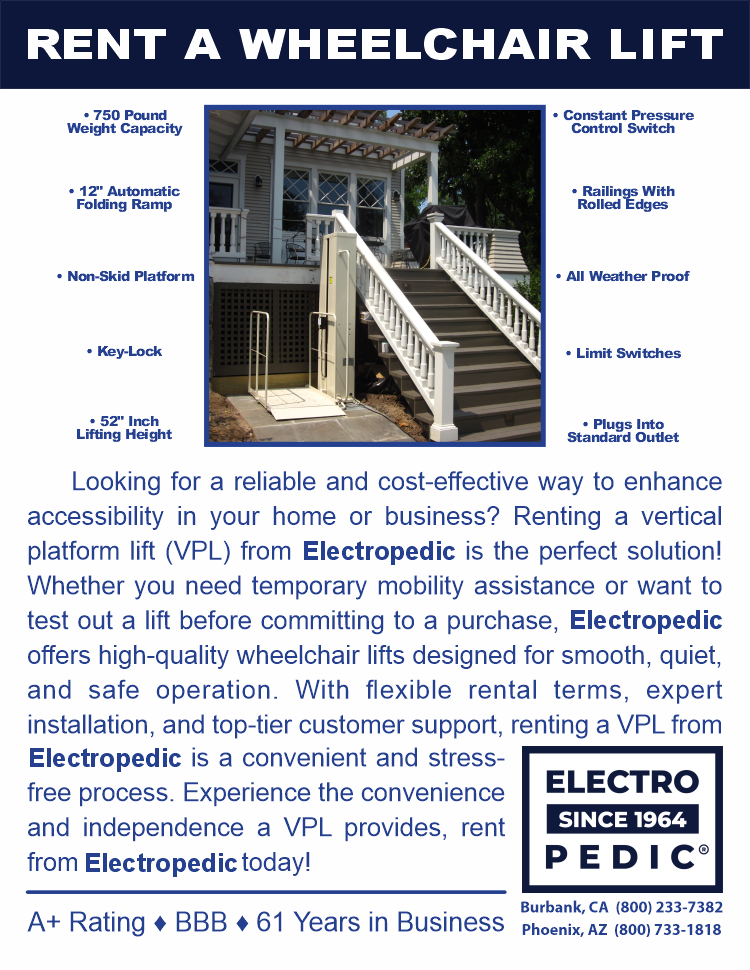 Rent a wheelchair lift or vertical platform lift (VPL) from Electropedic!