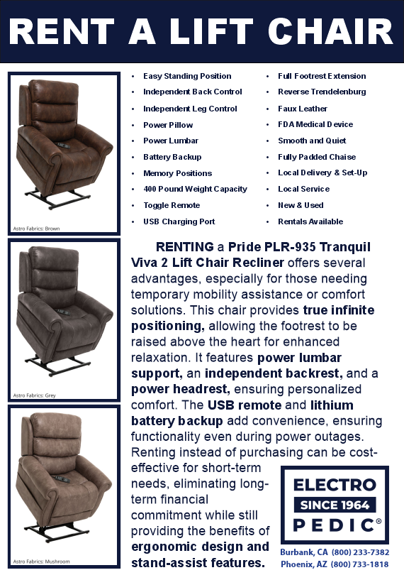 Rent a lift chair from Electropedic!