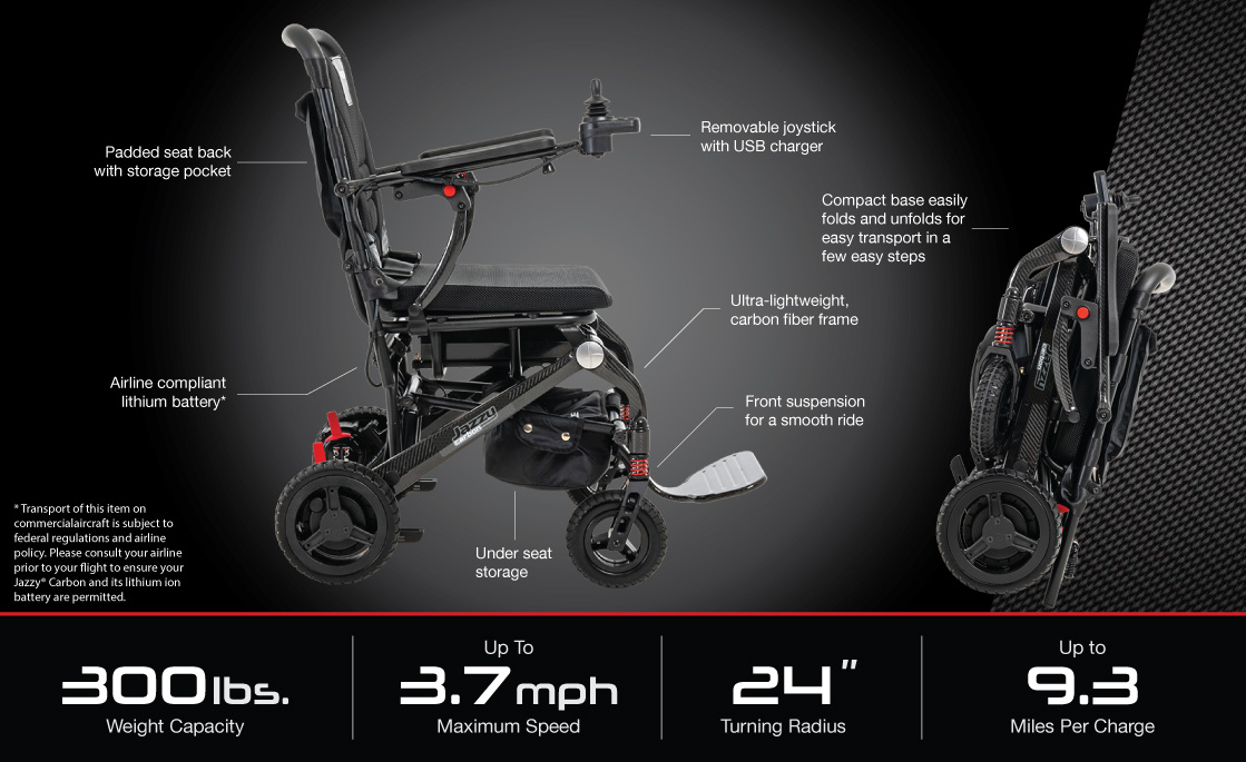 Santa Ana Pride Jazzy Folding Carbon lightweight motorized wheelchair